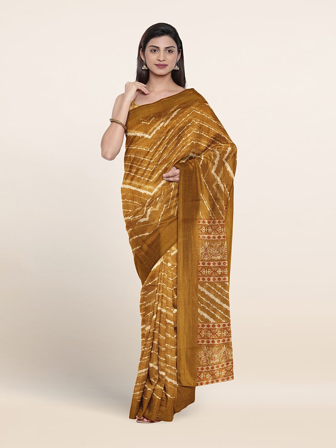 

Pothys Geometric Printed Zari Saree, Mustard