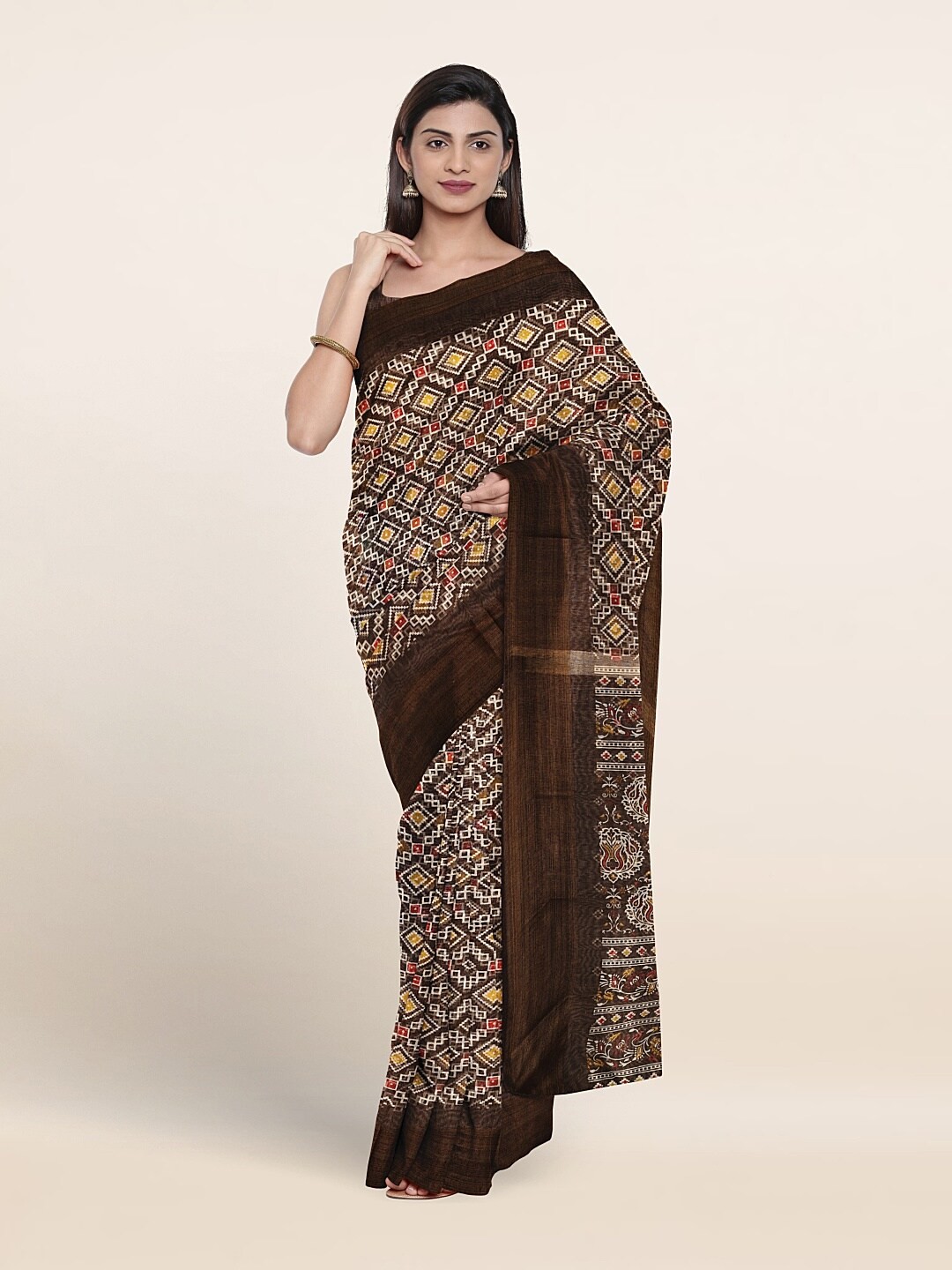 

Pothys Ethnic Motifs Printed Zari Saree, Brown