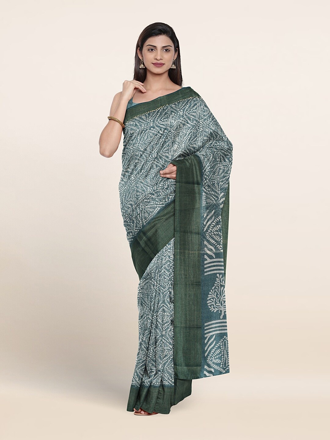 

Pothys Ajrak Printed Zari Saree, Blue
