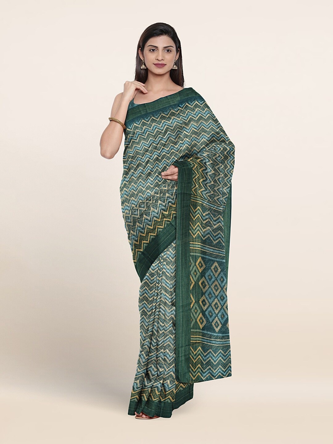 

Pothys Geometric Printed Zari Saree, Blue