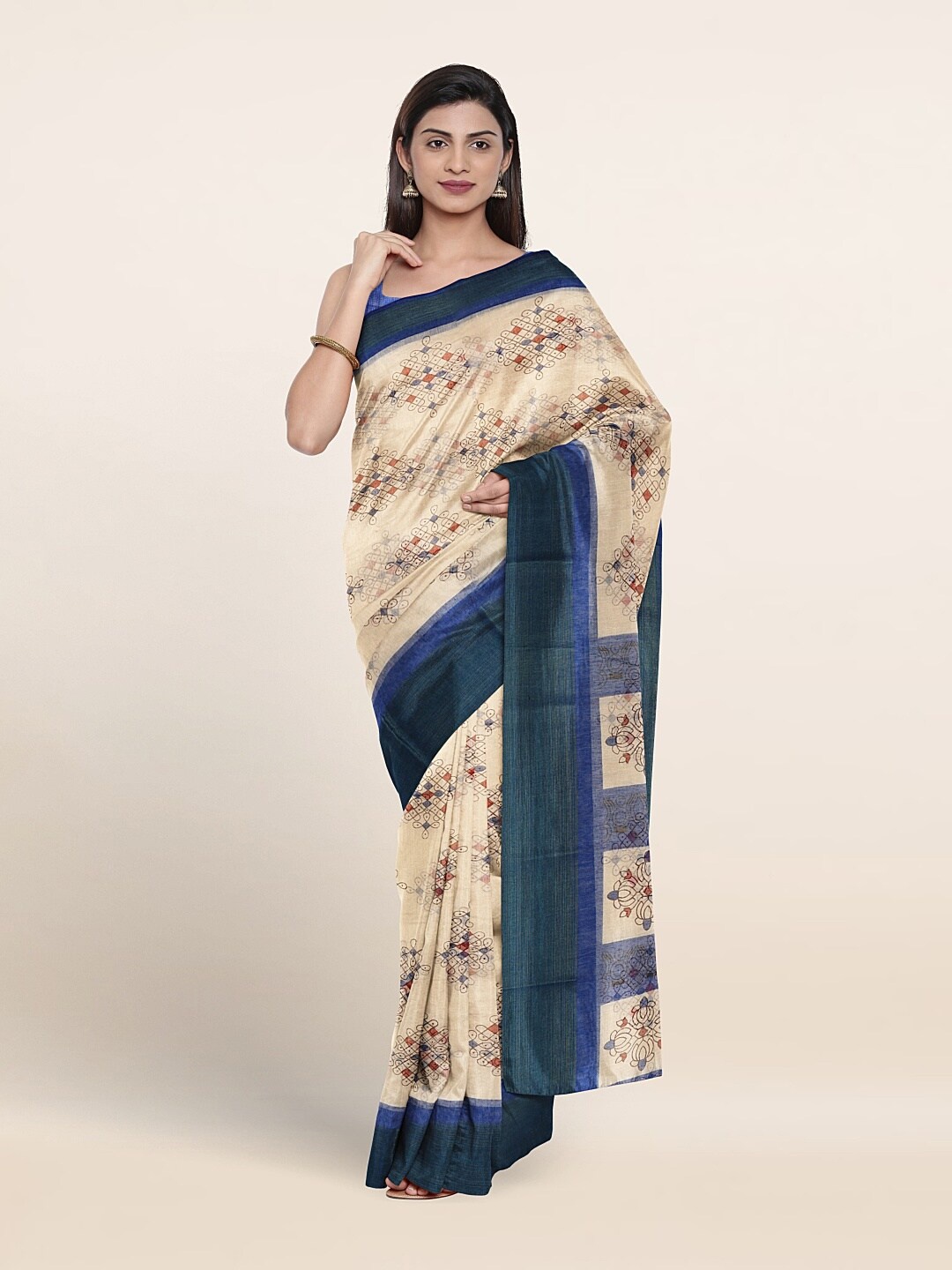 

Pothys Ethnic Motifs Printed Zari Saree, Cream