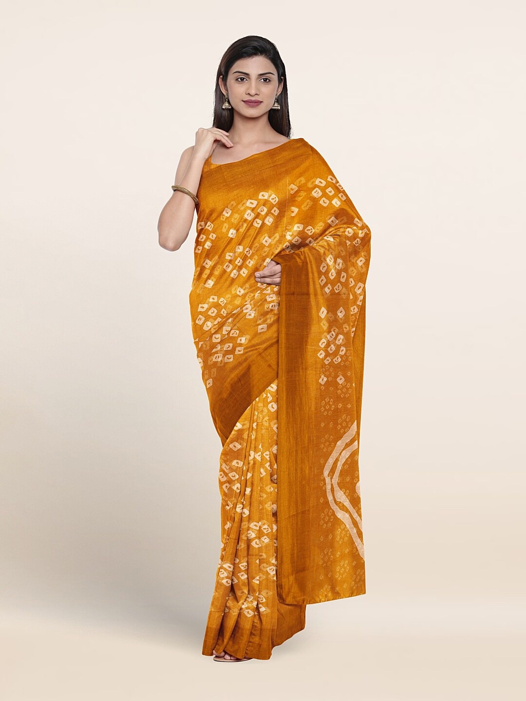 

Pothys Bandhani Printed Saree, Mustard