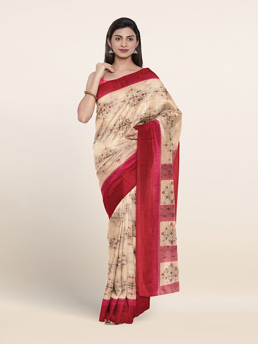 

Pothys Ethnic Motifs Printed Zari Saree, Cream