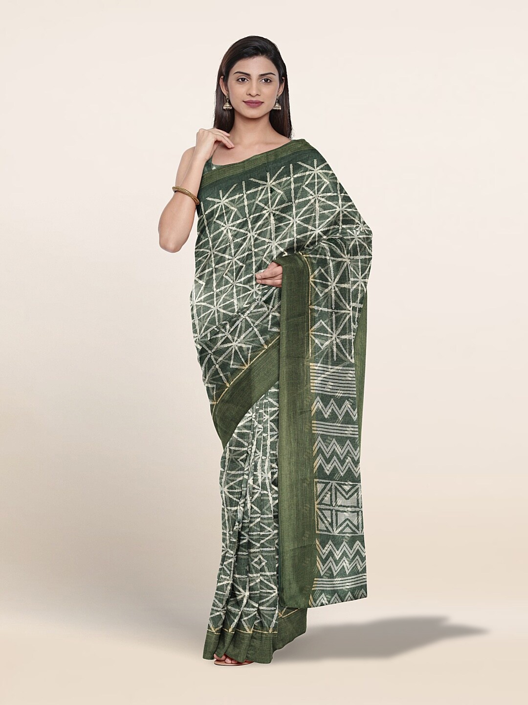 

Pothys Geometric Printed Cotton Blend Saree, Green