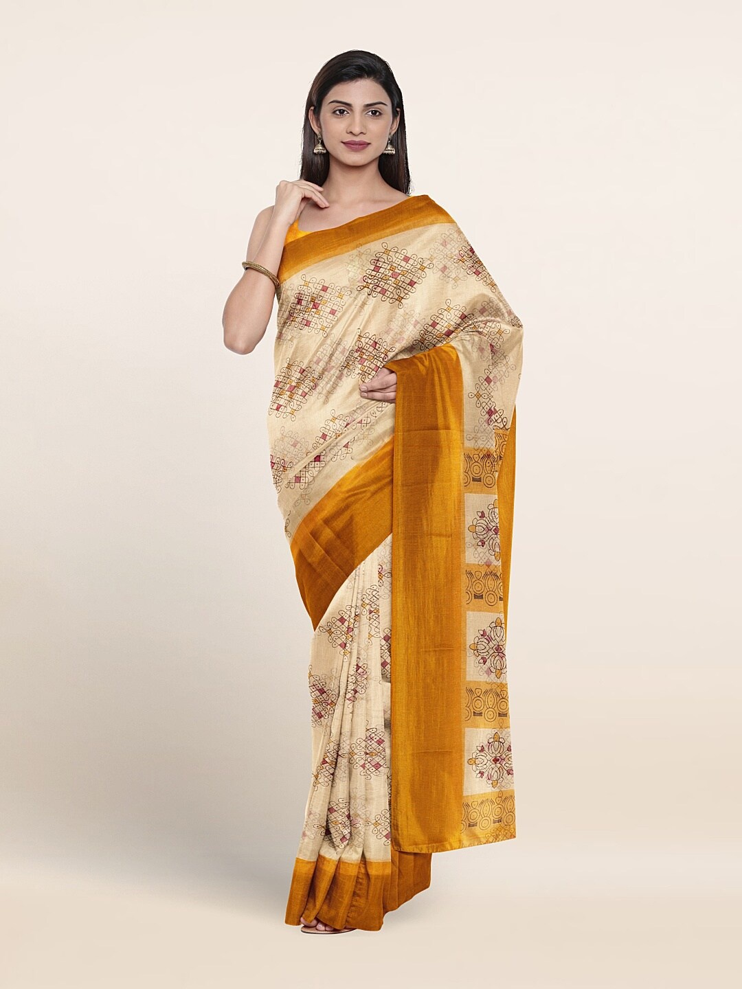 

Pothys Ethnic Motifs Printed Saree, Cream