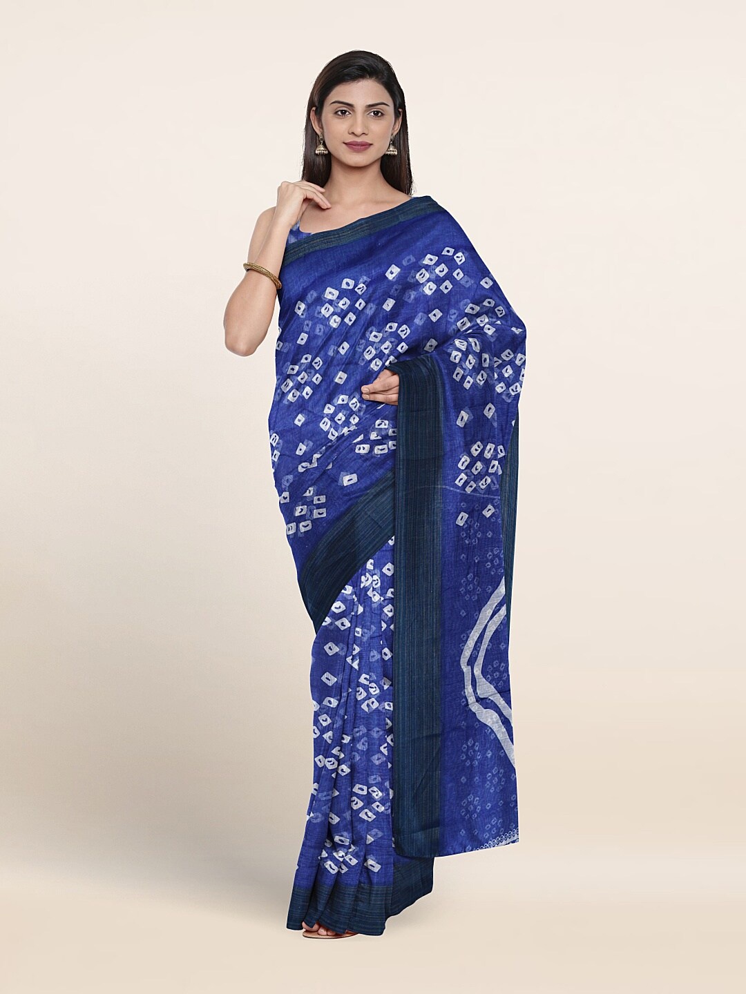 

Pothys Bandhani Printed Cotton Blend Saree, Blue