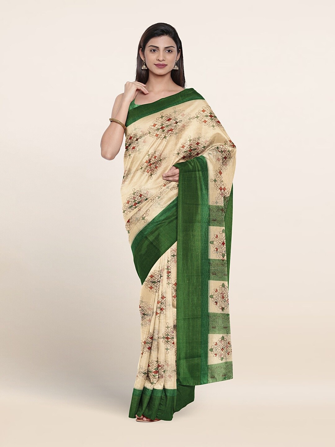 

Pothys Ethnic Motifs Printed Zari Cotton Blend Saree, Cream