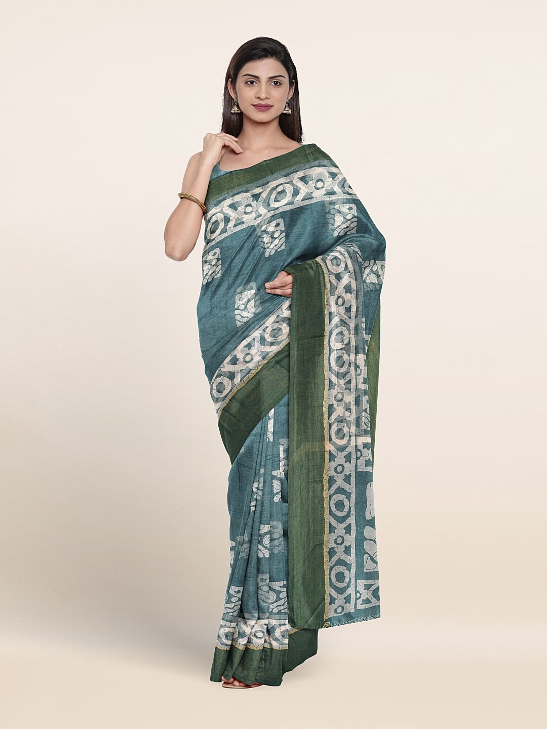 

Pothys Ethnic Motifs Printed Cotton Blend Saree, Blue