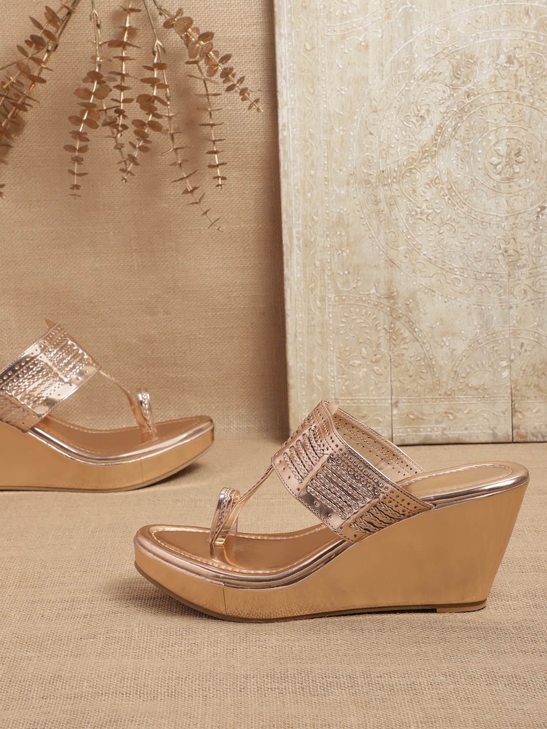 

Anouk Braided Detail Handcrafted Ethnic Wedges, Rose gold