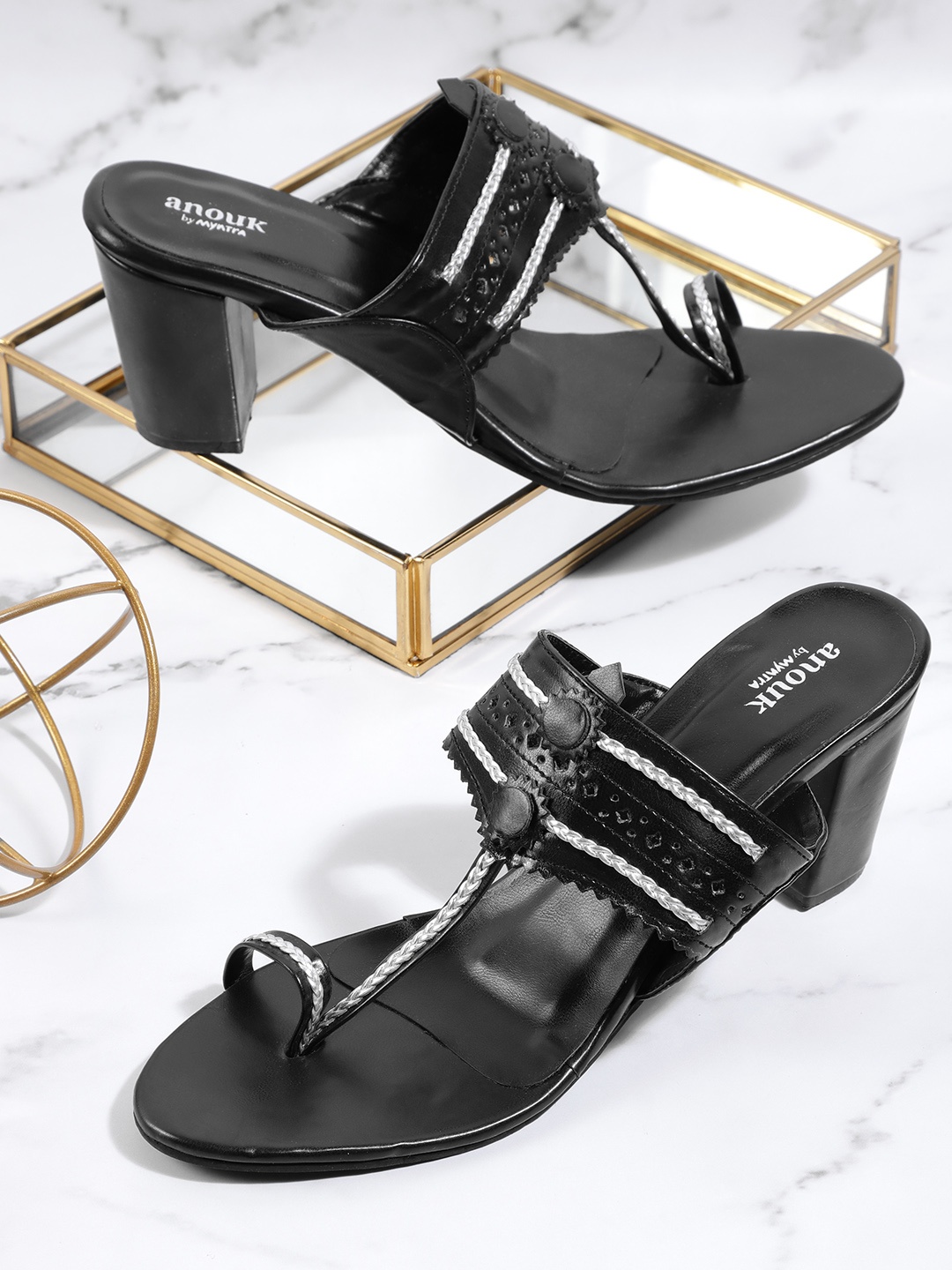 

Anouk Woven Ethnic Block Heels with Tassels, Black