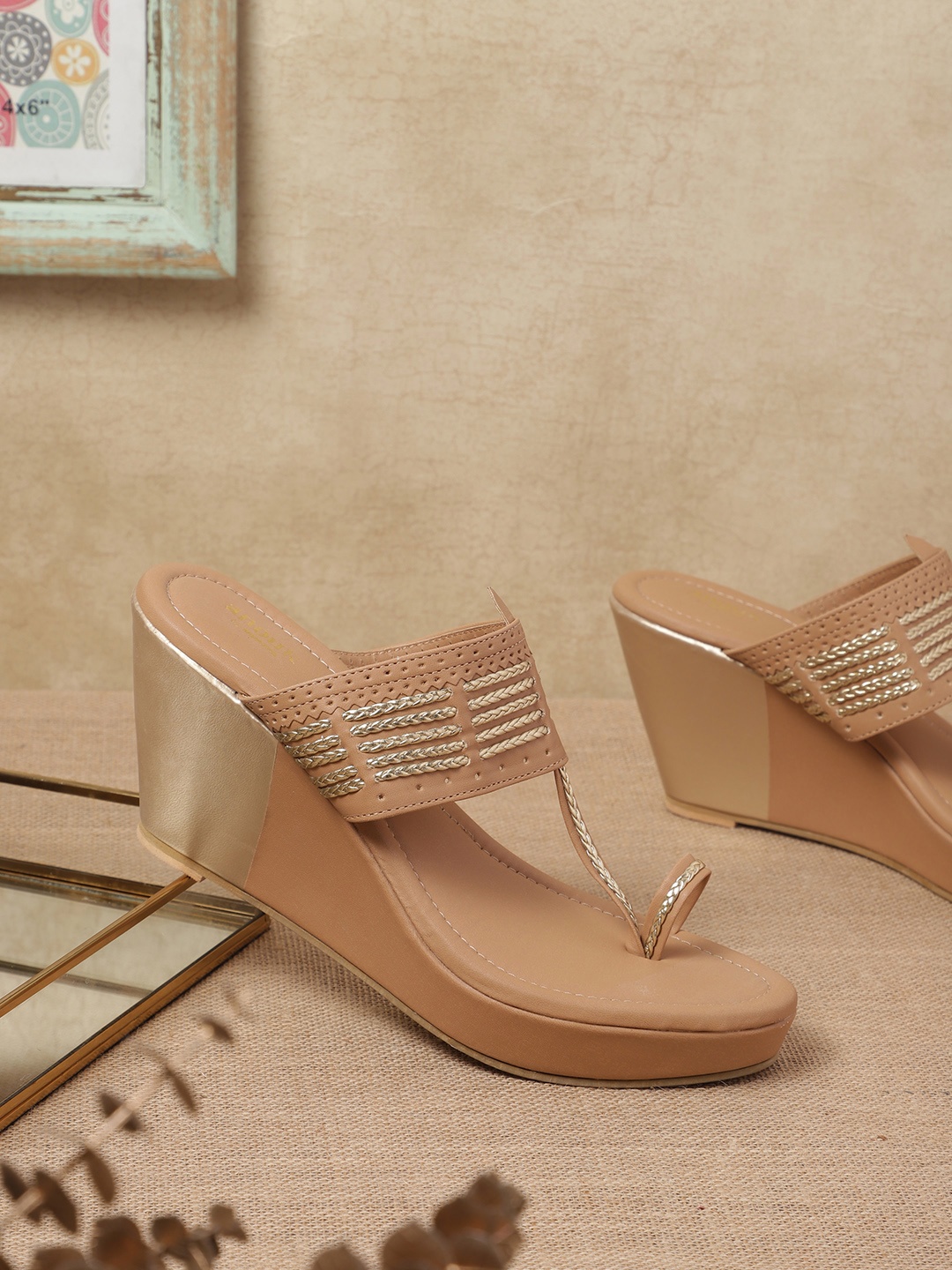 

Anouk Braided Detail Handcrafted Ethnic Wedges, Camel brown