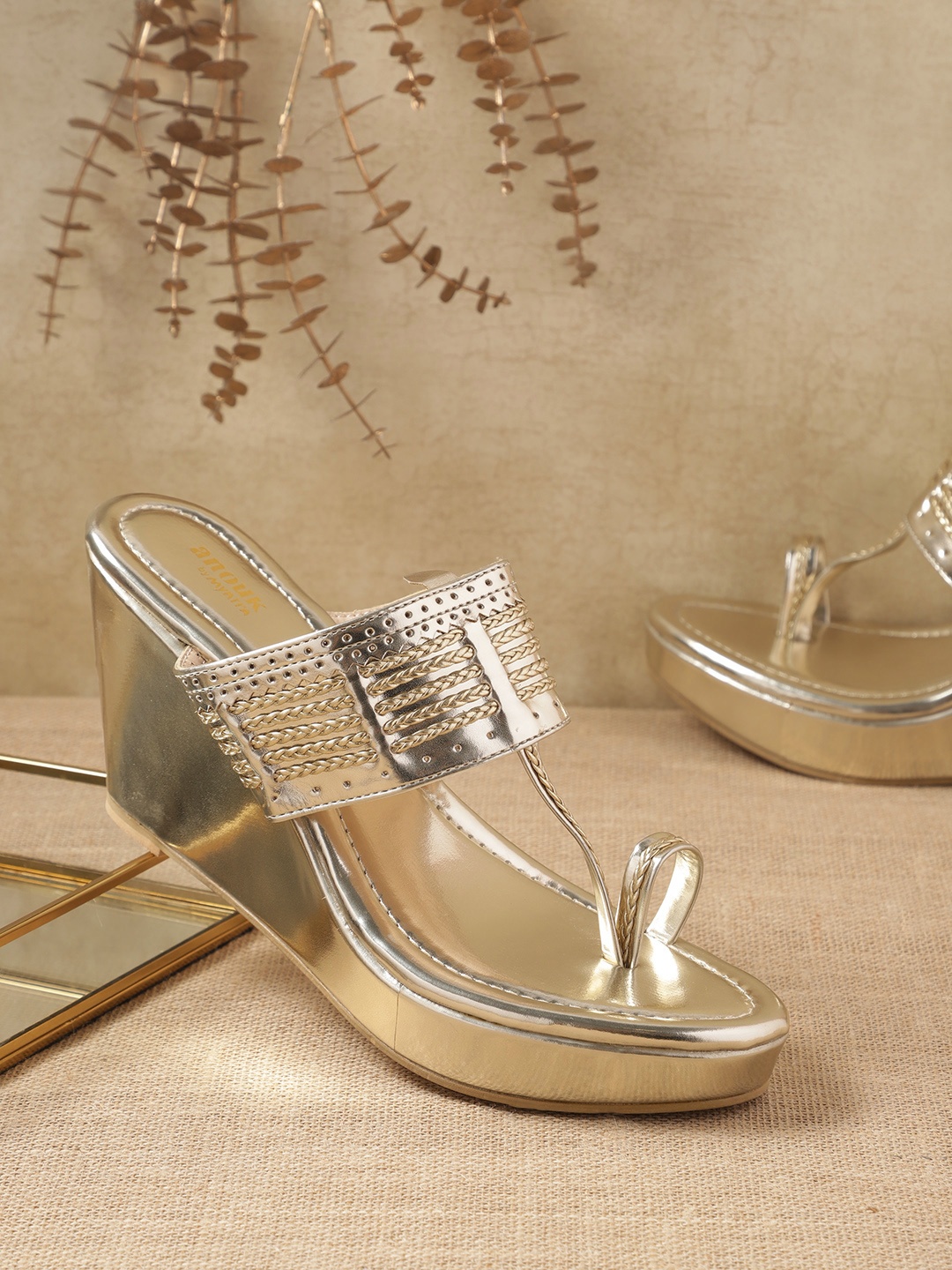 

Anouk Braided Detail Handcrafted Ethnic Wedges, Gold