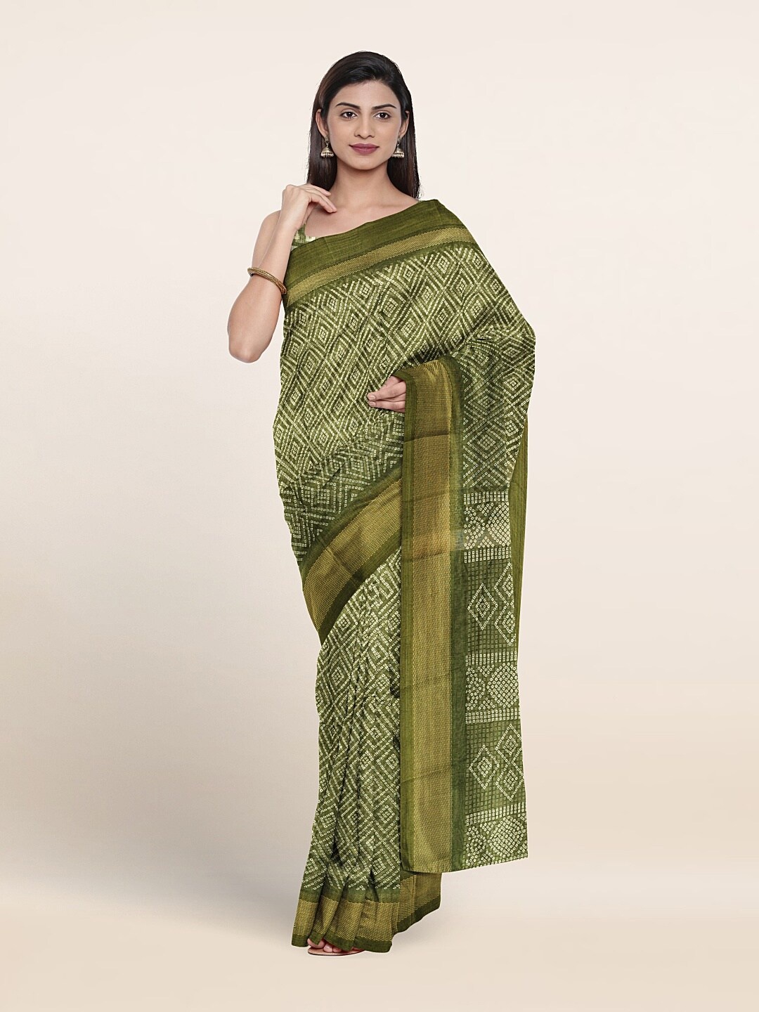 

Pothys Green Bandhani Printed Saree