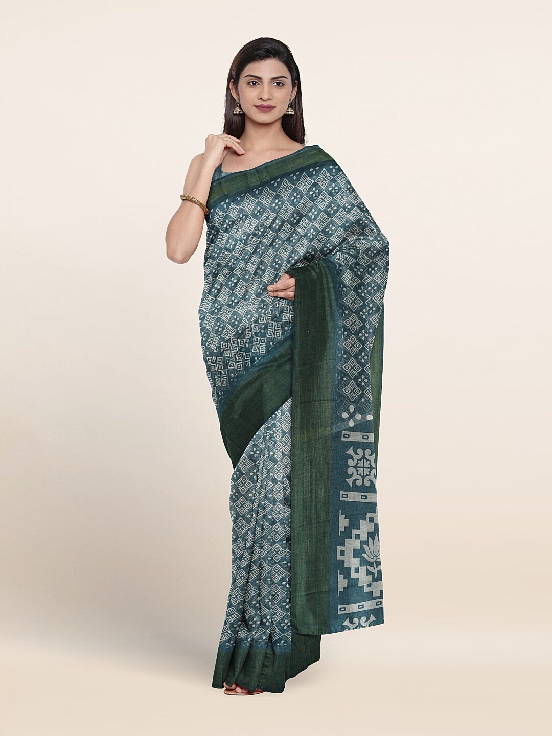 

Pothys Ethnic Motifs Printed Saree, Teal