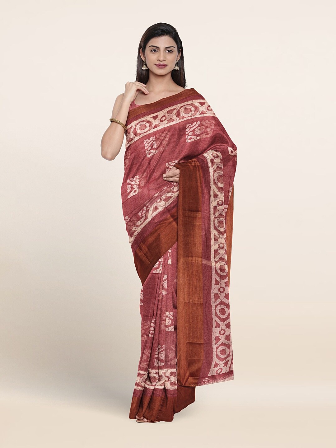 

Pothys Batik Printed Cotton Blend Saree, Rust