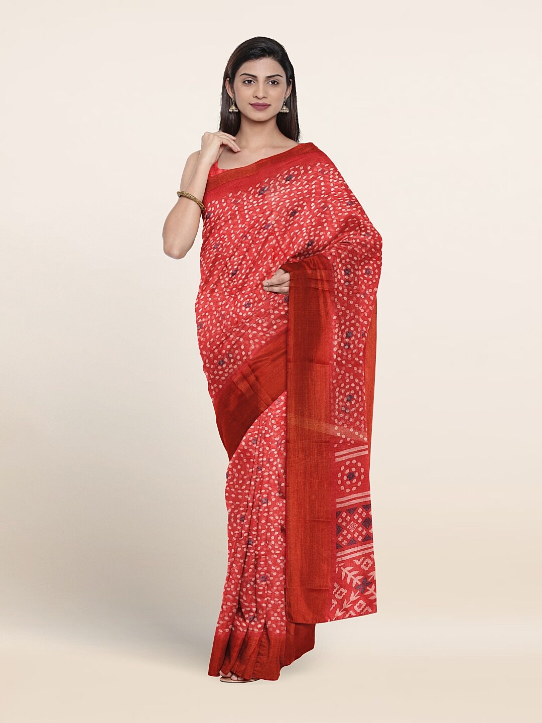

Pothys Polka Dot Printed Cotton Blend Saree, Pink