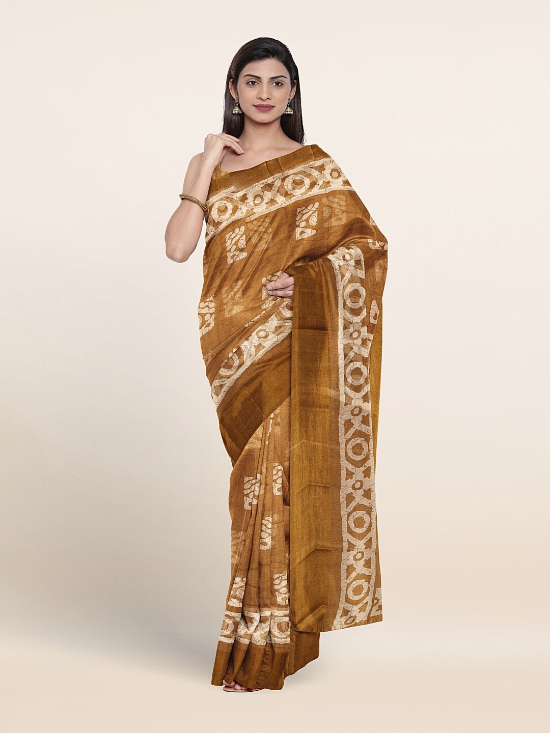 

Pothys Batik Printed Cotton Blend Saree, Brown