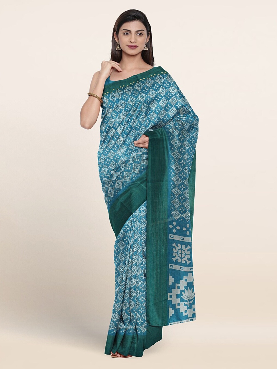 

Pothys Geometric Printed Zari Saree, Blue