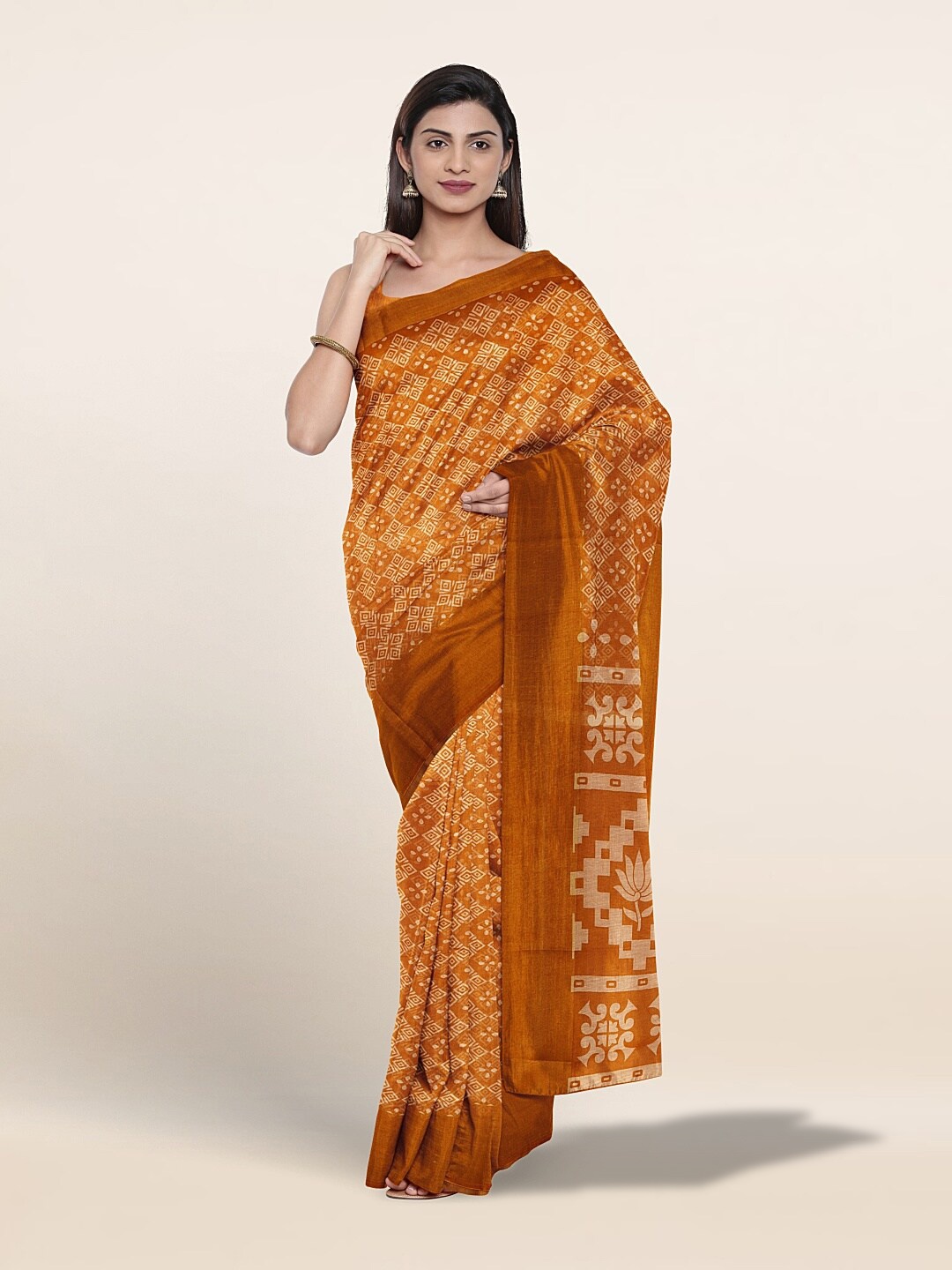 

Pothys Geometric Printed Zari Saree, Mustard