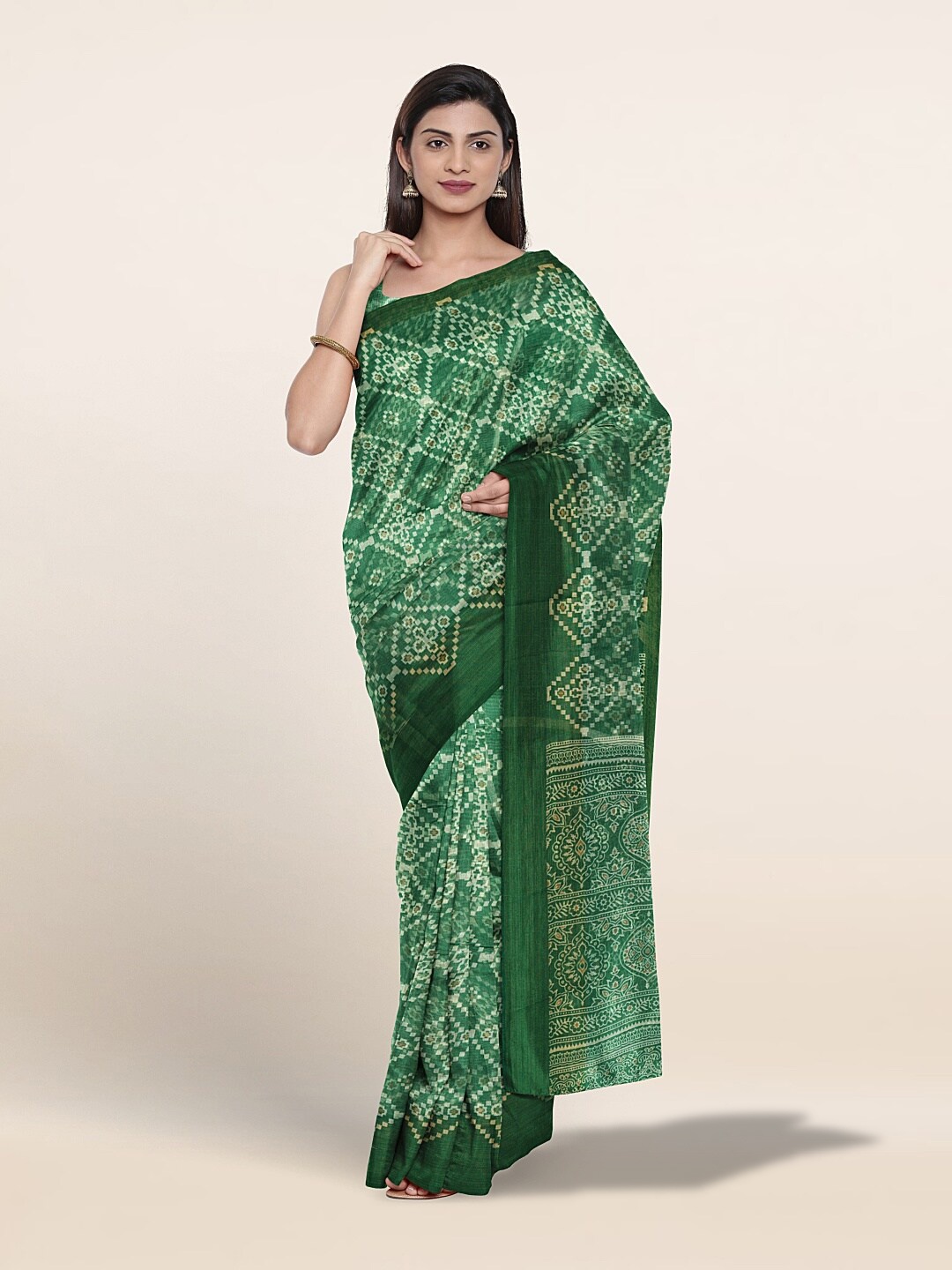 

Pothys Ethnic Motifs Printed Zari Saree, Green