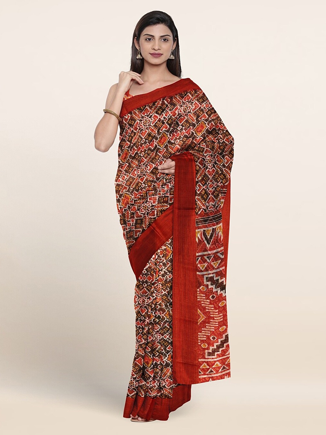 

Pothys Ethnic Motifs Printed Zari Saree, Brown