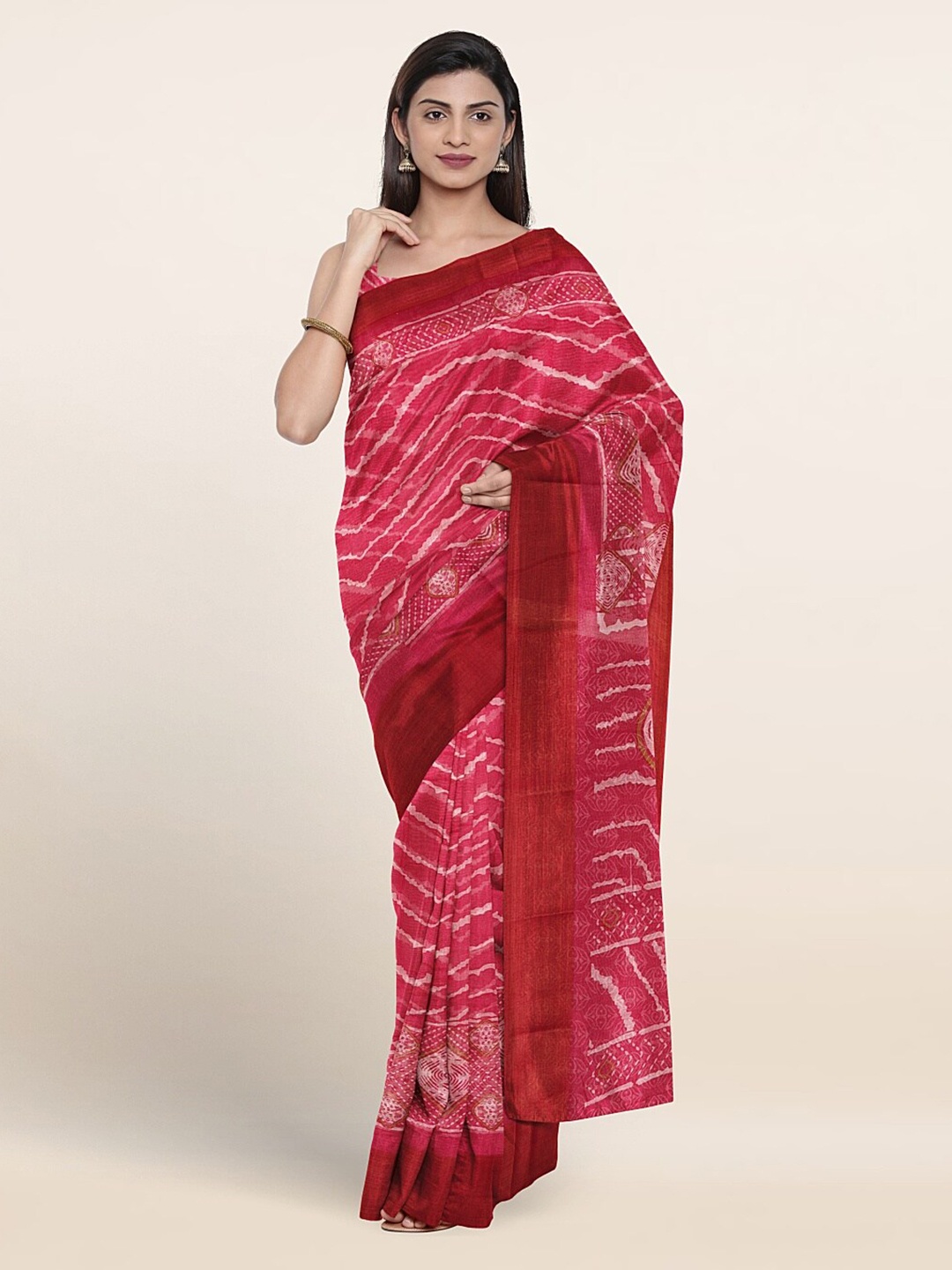 

Pothys Bandhani Printed Cotton Blend Saree, Pink
