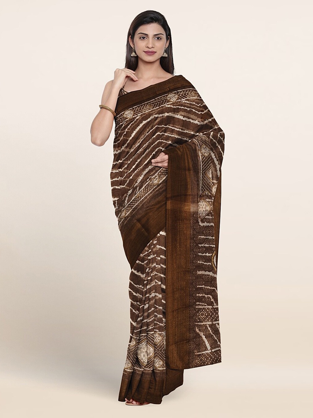 

Pothys Bandhani Printed Cotton Blend Saree, Brown