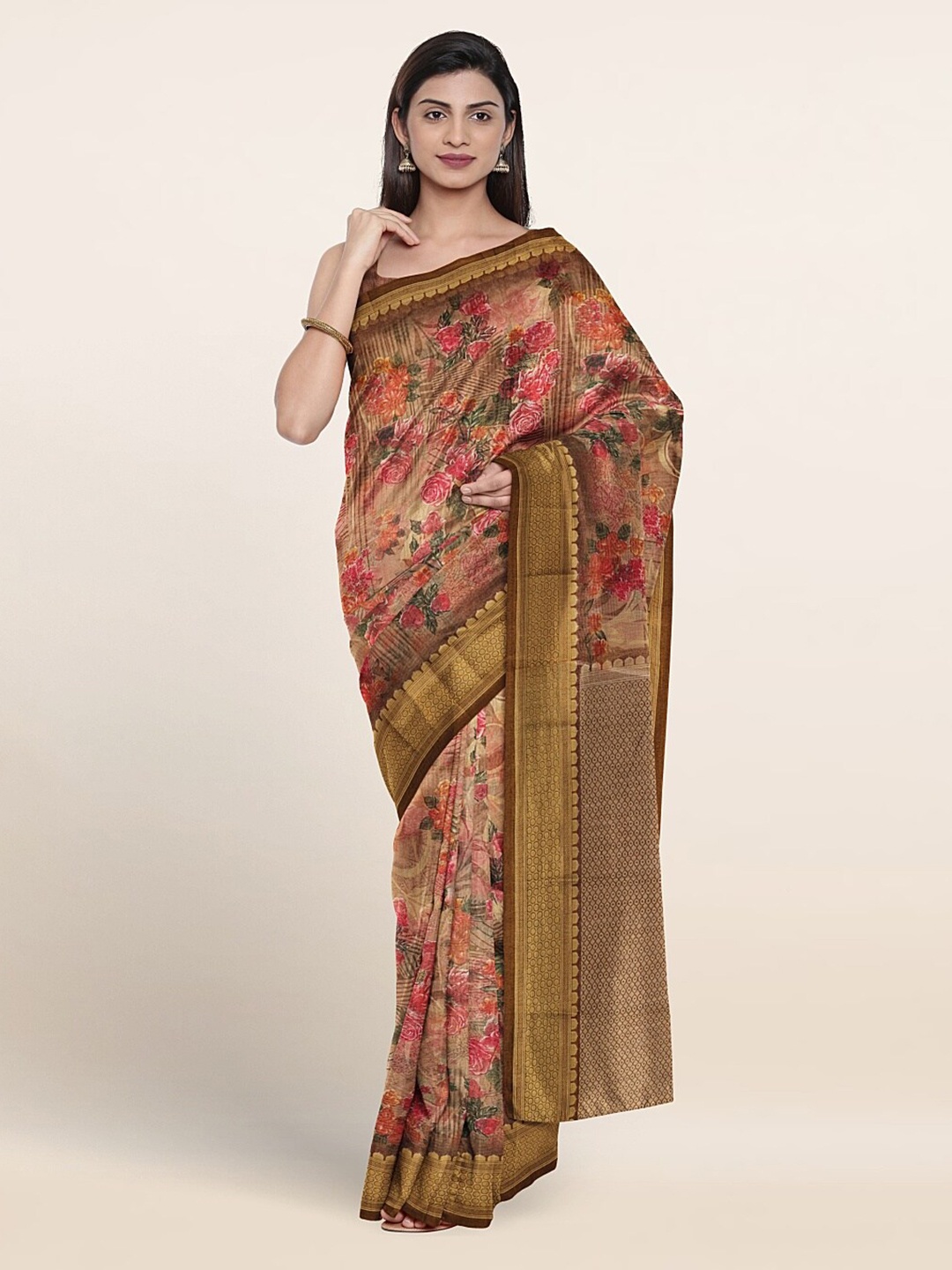 

Pothys Ethnic Motifs Printed Saree, Brown