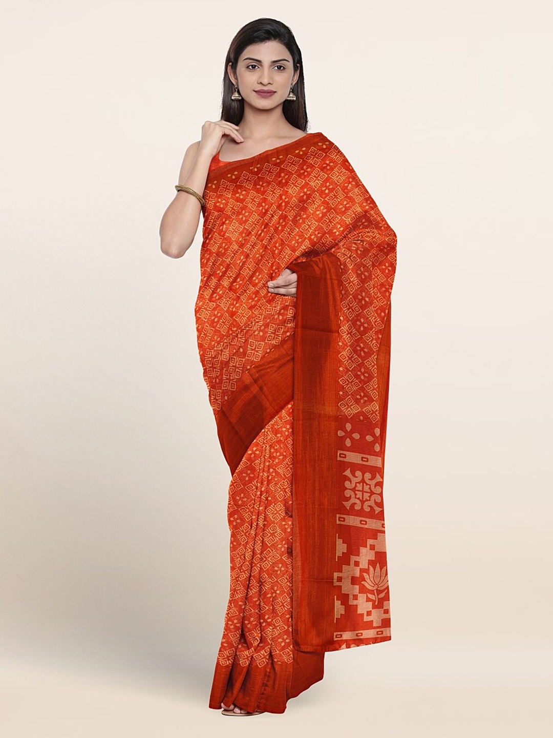 

Pothys Ethnic Motifs Printed Saree, Orange