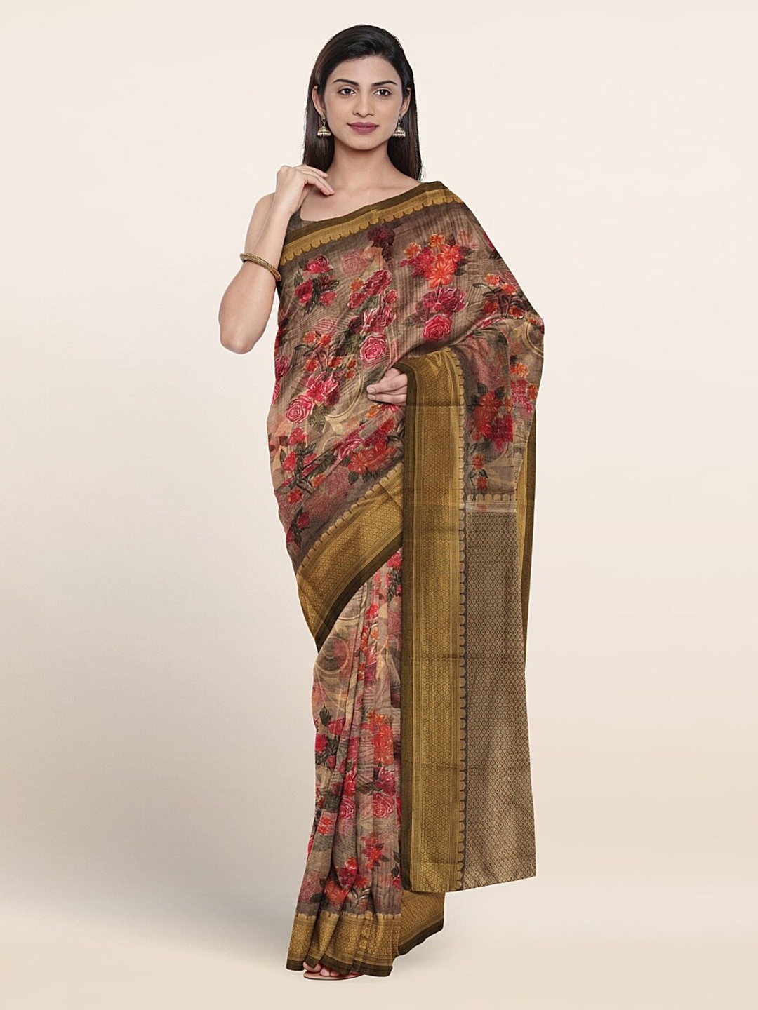 

Pothys Floral Printed Zari Saree, Grey