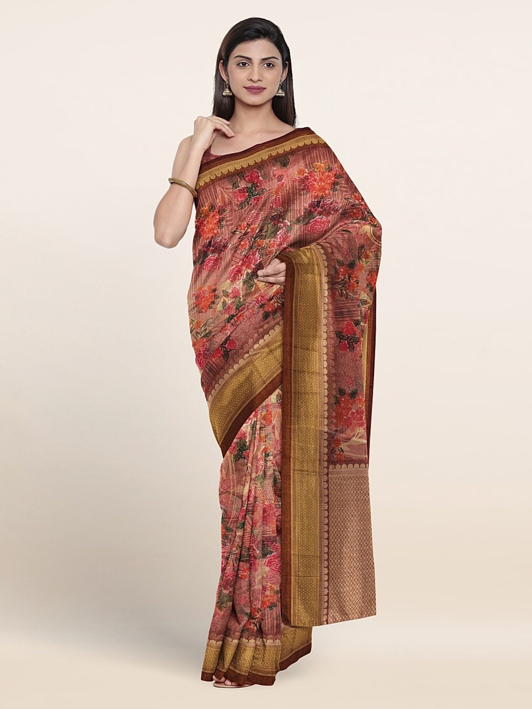 

Pothys Floral Printed Zari Saree, Pink