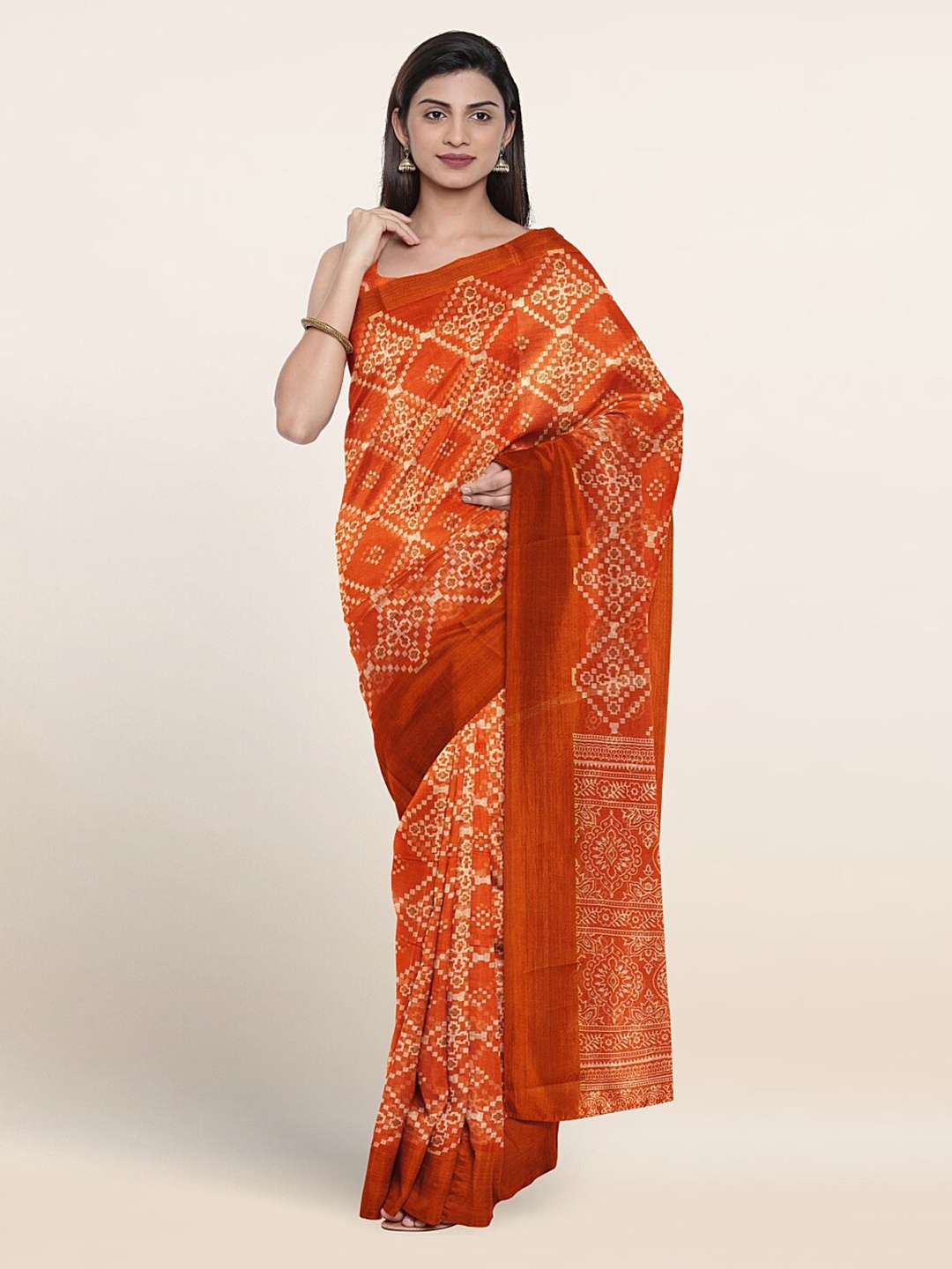 

Pothys Ethnic Motifs Printed Saree, Orange