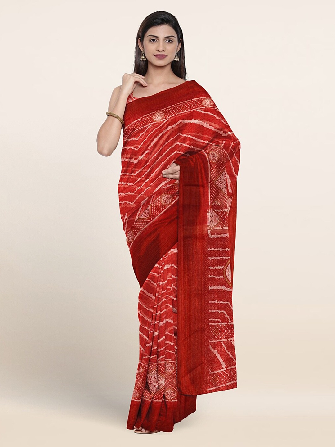 

Pothys Geometric Printed Zari Saree, Red