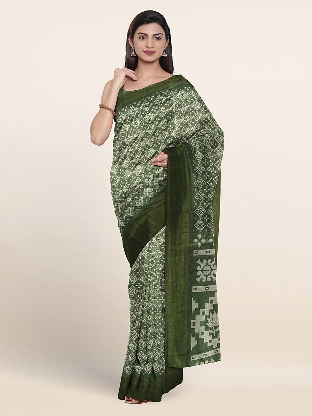 

Pothys Ethnic Motifs Printed Zari Saree, Green