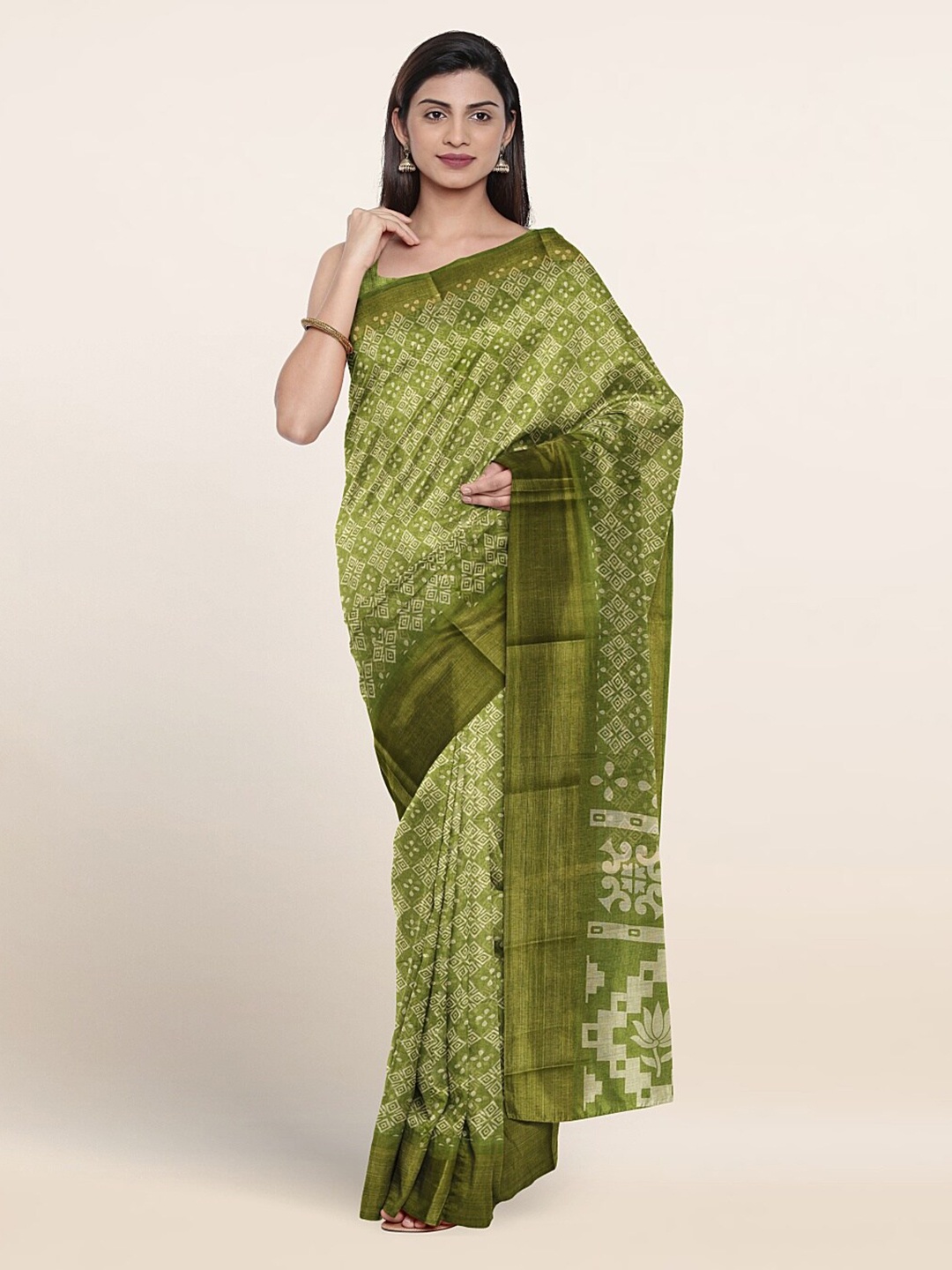 

Pothys Ethnic Motifs Printed Zari Saree, Green