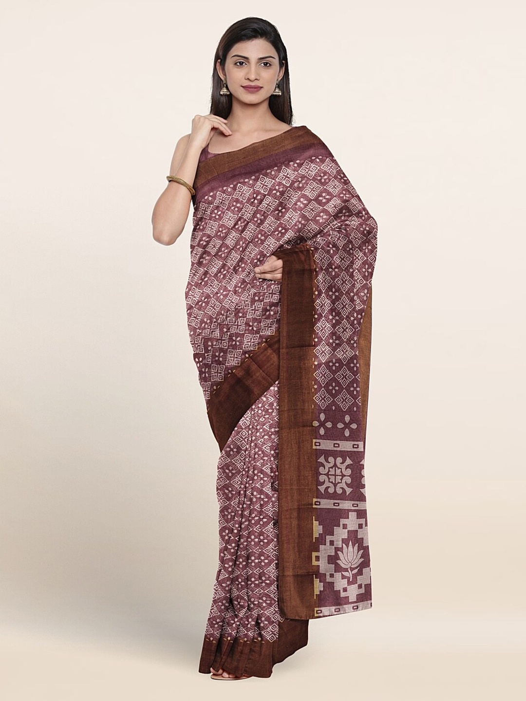 

Pothys Ethnic Motifs Printed Zari Saree, Burgundy