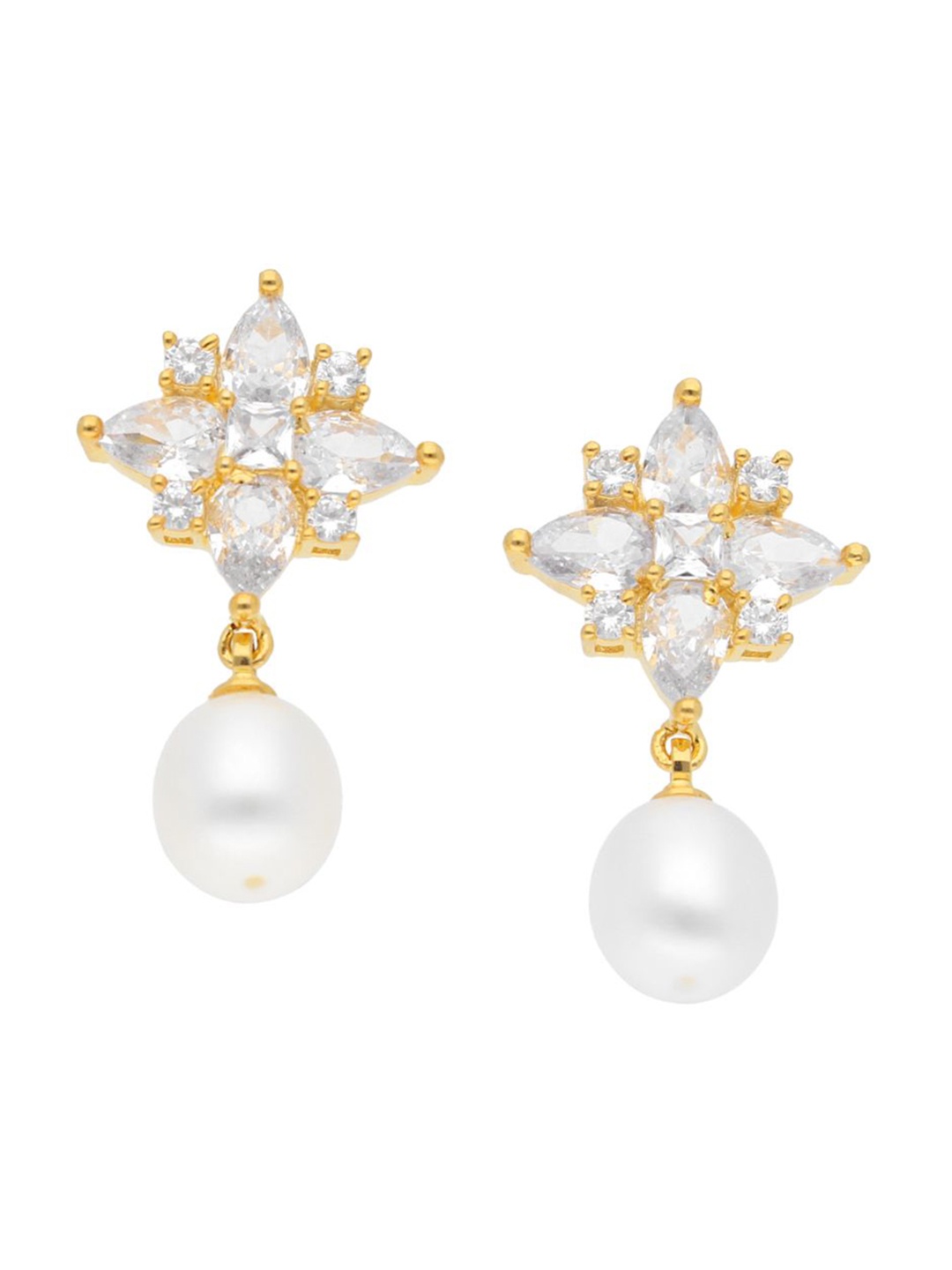 

Sri Jagdamba Pearls Dealer Gold-Plated Contemporary Drop Earrings