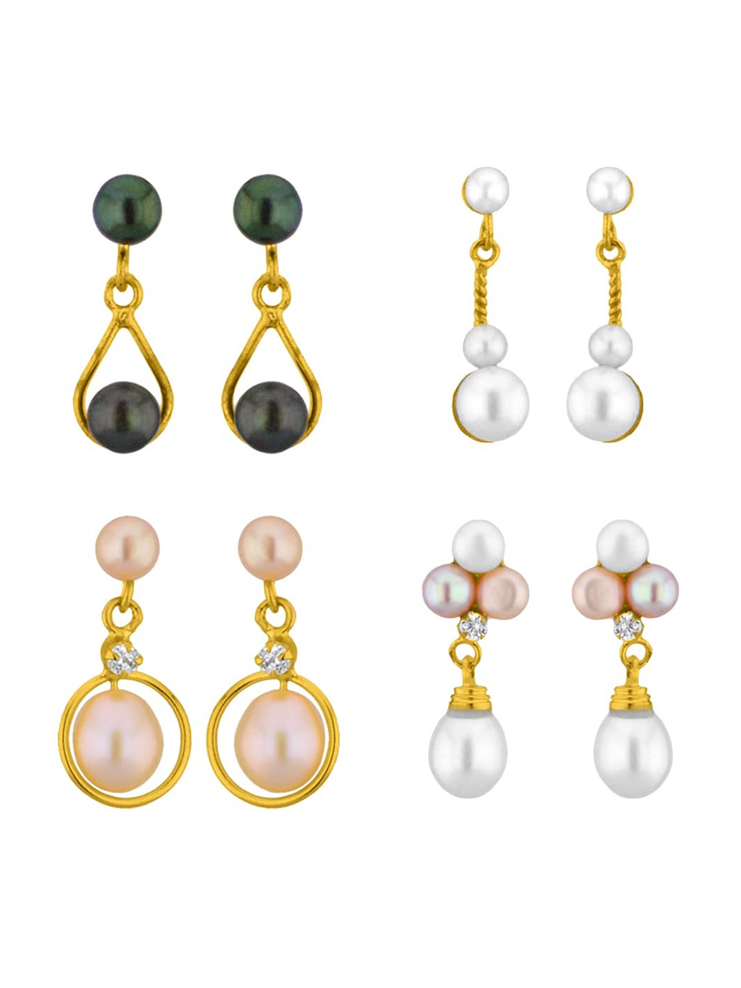 

Sri Jagdamba Pearls Dealer Set Of 4 Gold-Plated Contemporary Drop Earrings