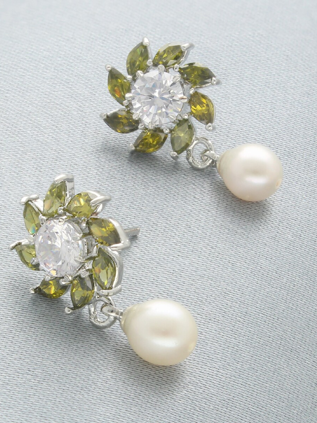 

Sri Jagdamba Pearls Dealer Gold-Plated Pearls & Stone-Studded Floral Drop Earrings