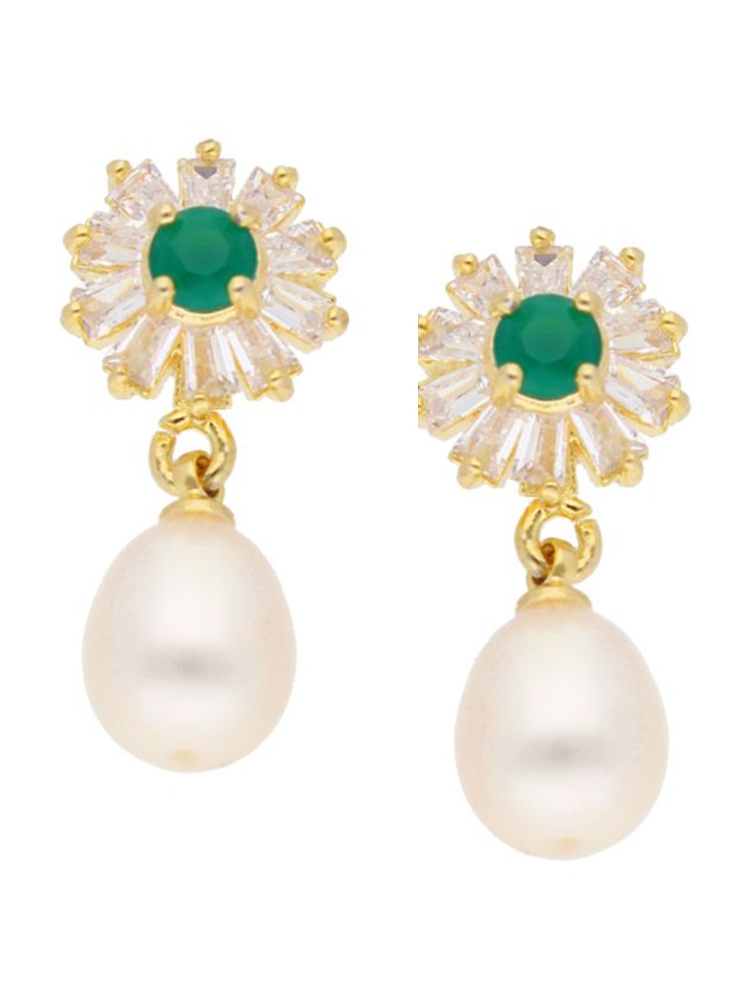 

Sri Jagdamba Pearls Dealer Gold-Plated Contemporary Drop Earrings