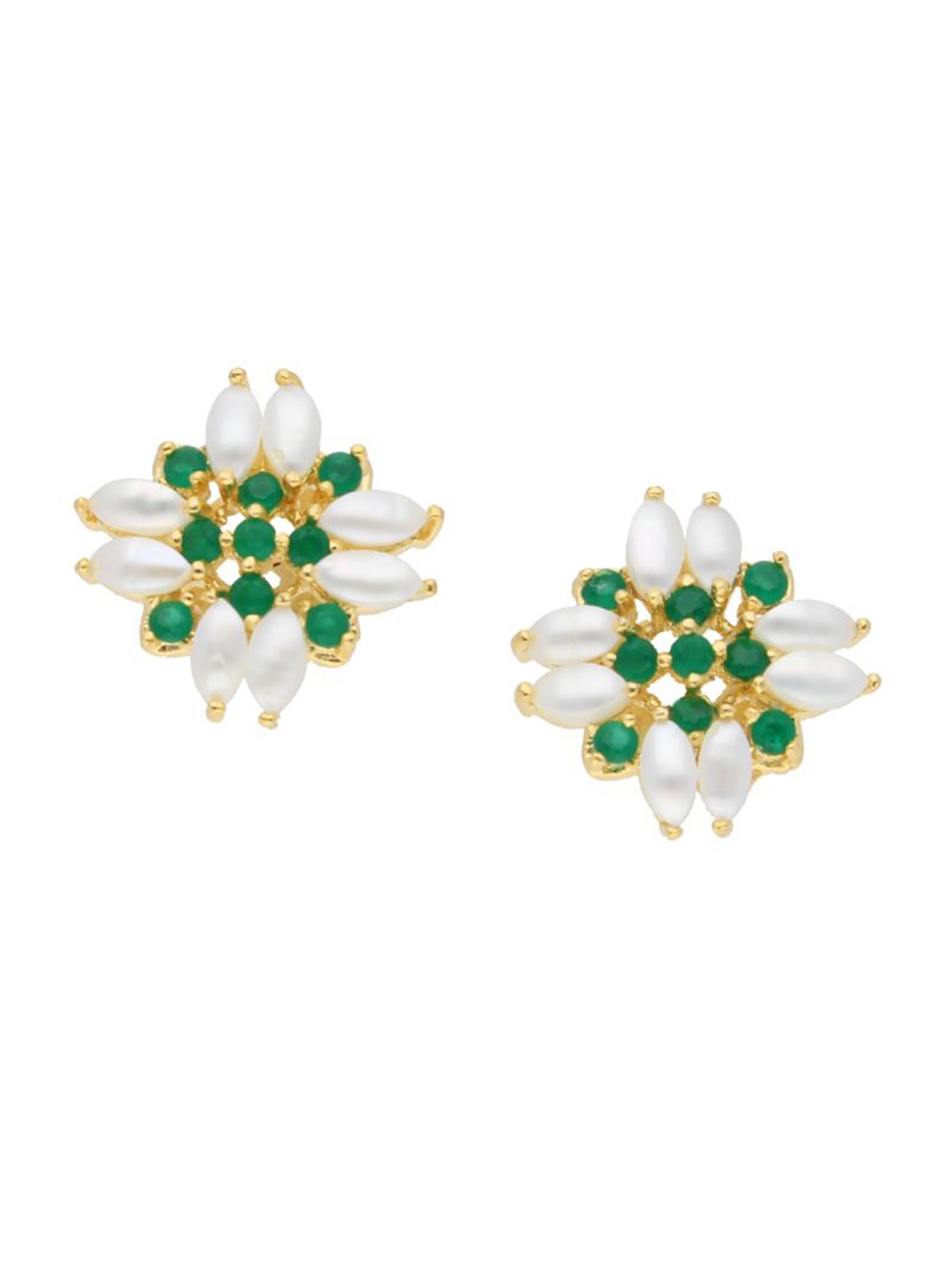 

Sri Jagdamba Pearls Dealer Gold-Plated Pearls & Stone-Studded Floral Stud Earrings