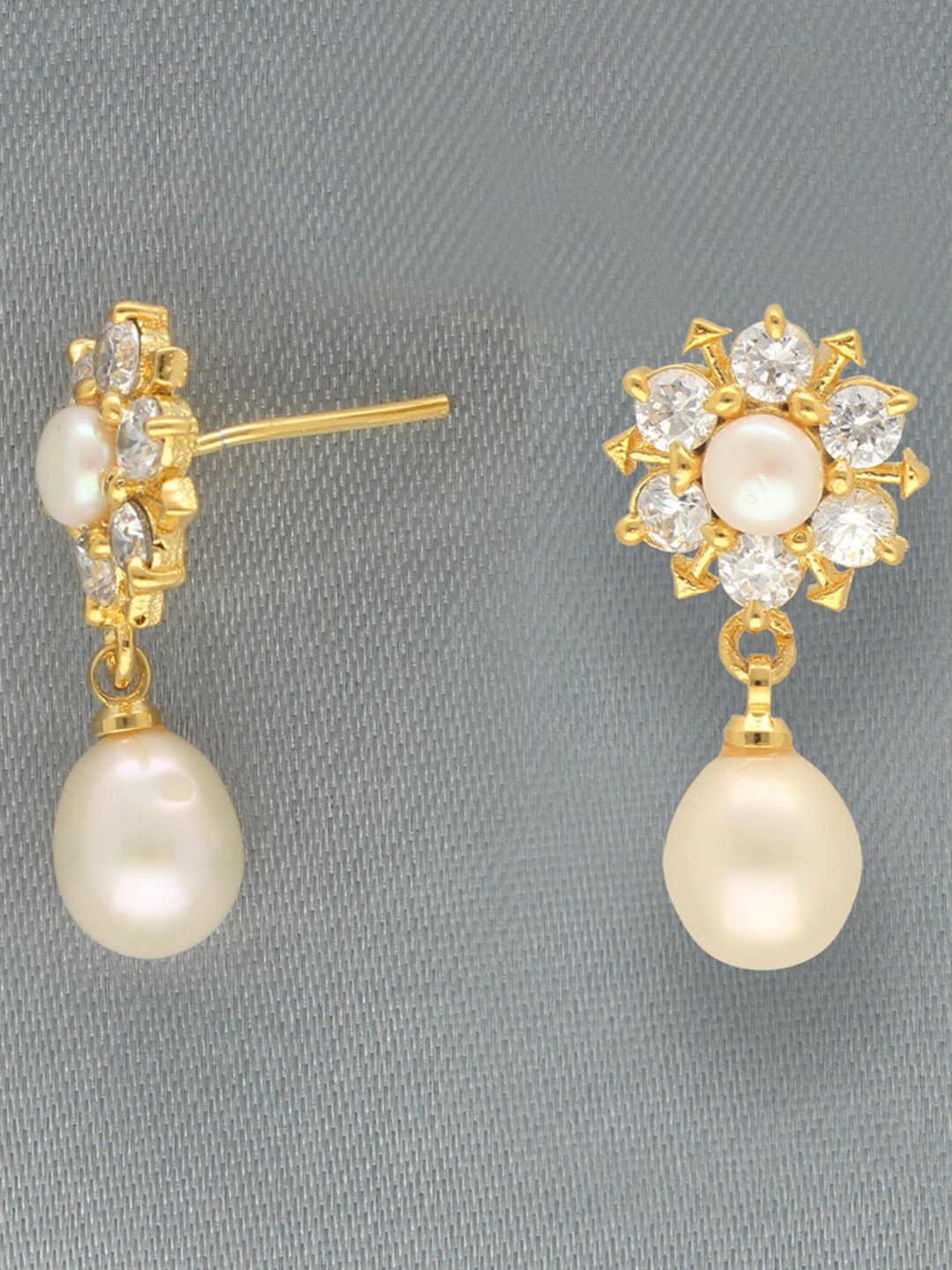 

Sri Jagdamba Pearls Dealer Gold-Plated Contemporary Drop Earrings