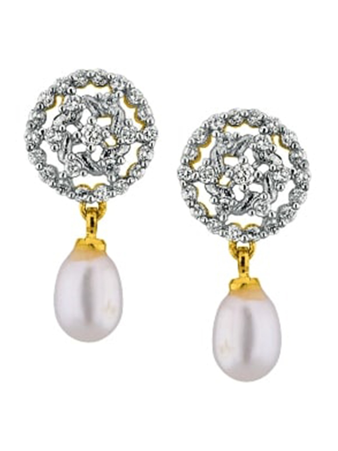 

Sri Jagdamba Pearls Dealer Gold-Plated Contemporary Stone Studded & Beaded Drop Earrings