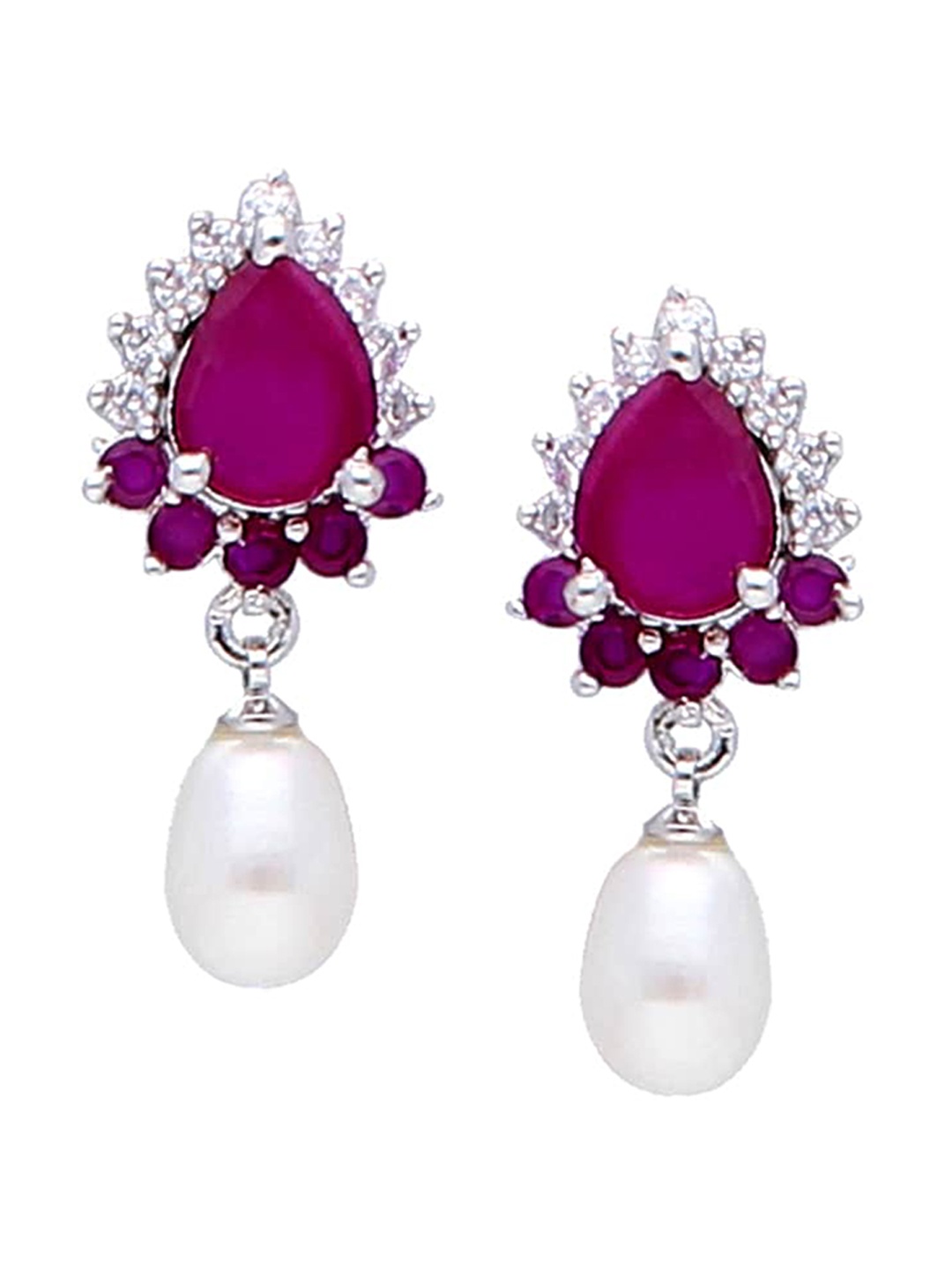 

Sri Jagdamba Pearls Dealer Silver-Plated Contemporary Drop Earrings