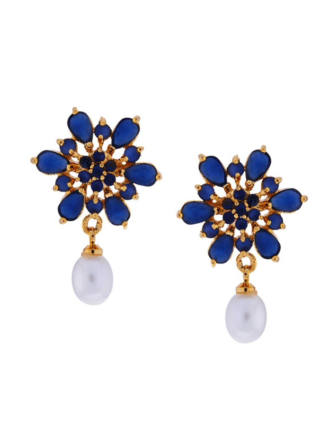 

Sri Jagdamba Pearls Dealer Gold-Plated Floral Stone Studded & Beaded Drop Earrings