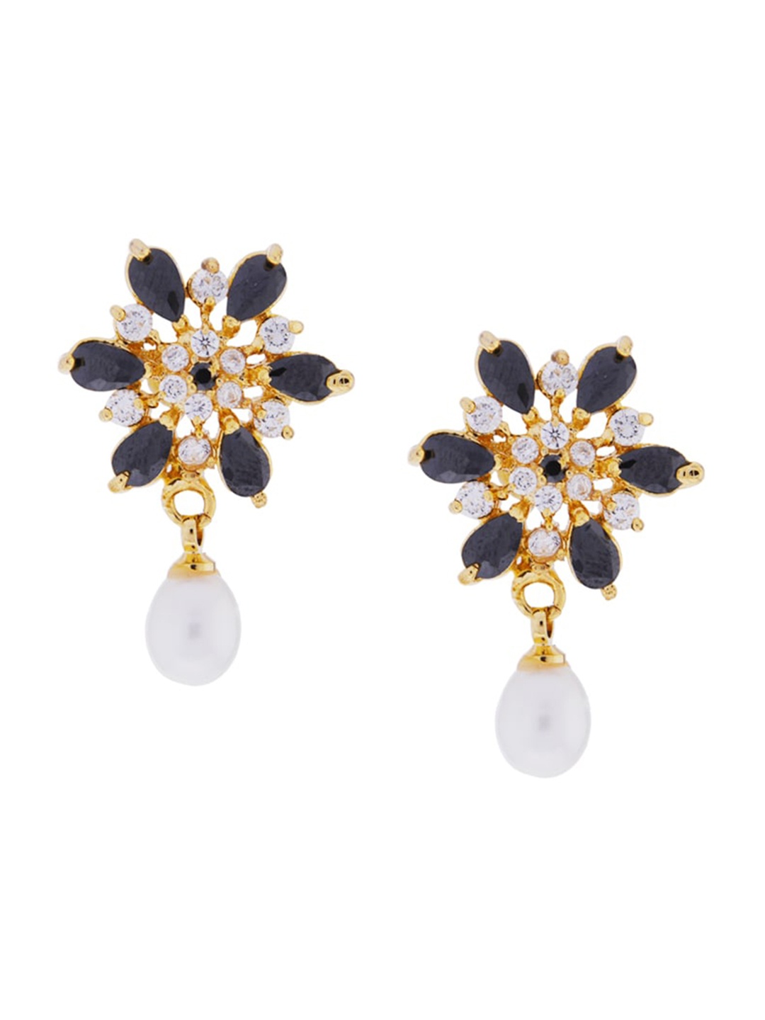 

Sri Jagdamba Pearls Dealer Gold-Plated Floral Stone Studded & Beaded Drop Earrings