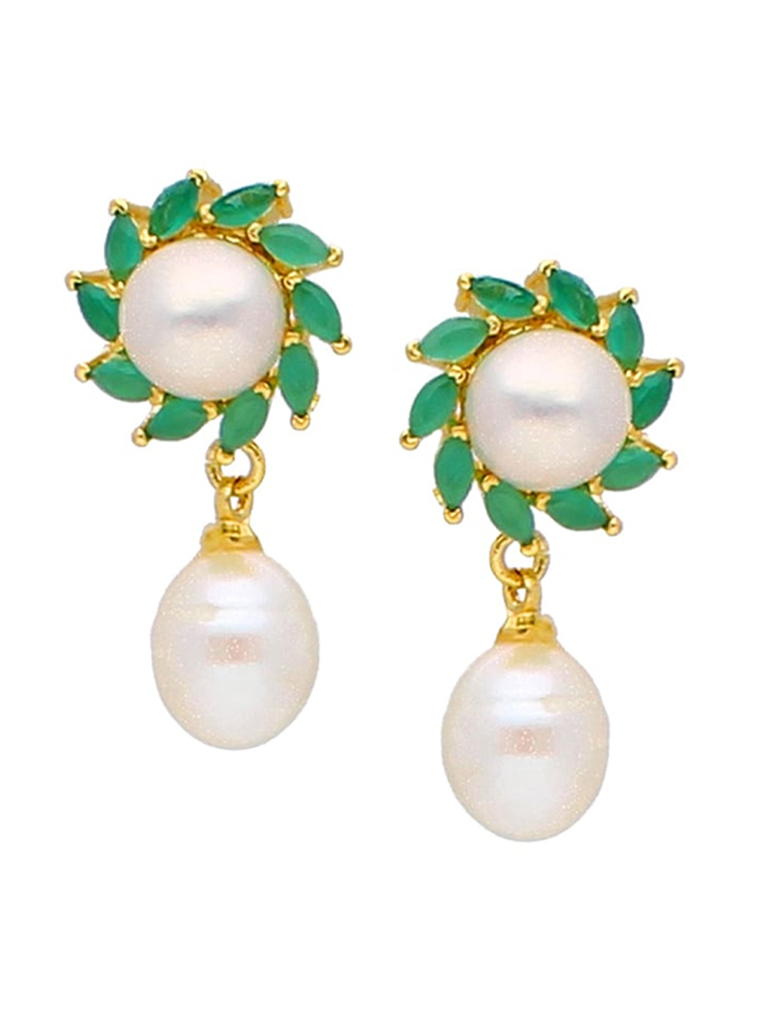 

Sri Jagdamba Pearls Dealer Gold-Plated Contemporary Stone Studded & Beaded Drop Earrings