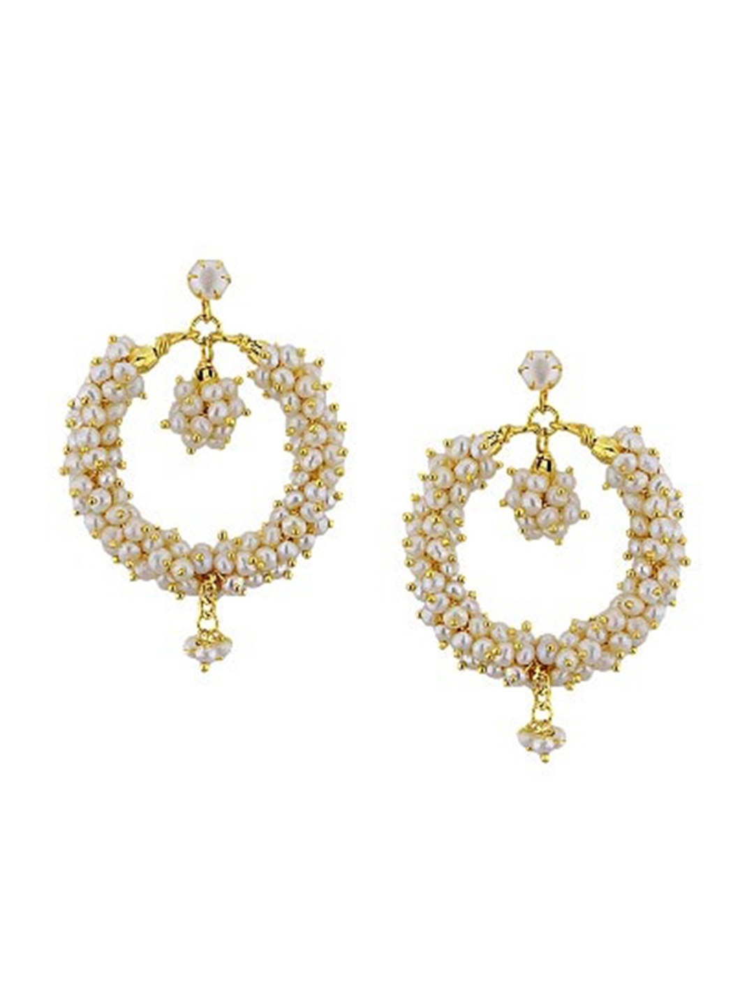 

Sri Jagdamba Pearls Dealer Gold-Plated Studded Contemporary Drop Earrings