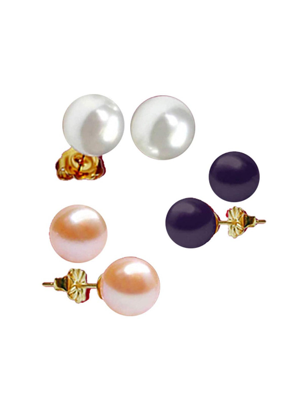 

Sri Jagdamba Pearls Dealer Set Of 3 Gold-Plated Studded Contemporary Studs Earrings
