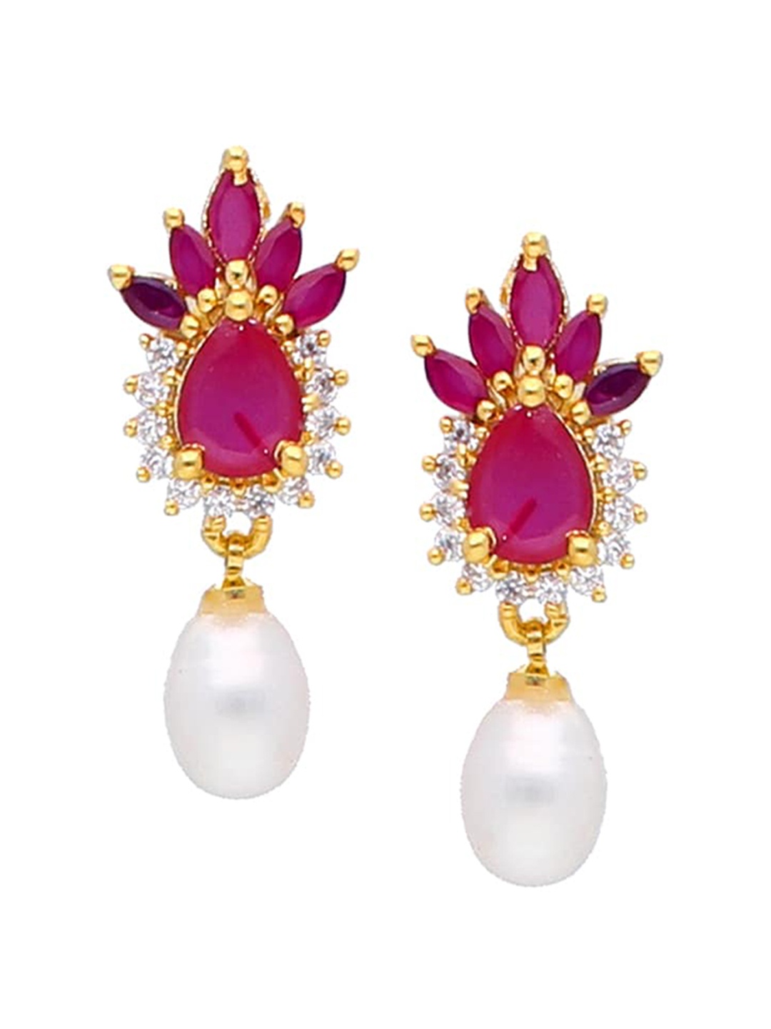 

Sri Jagdamba Pearls Dealer Gold-Plated Studded Contemporary Drop Earrings